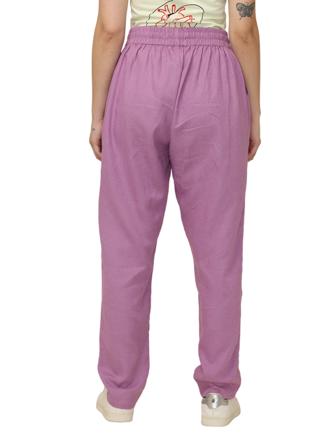 Women's Purple Cotton Linen Cargo Pants with Pockets