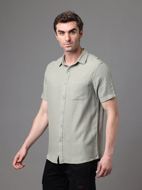 Men's Olive Linen Rayon Slim Fit Casual Shirt