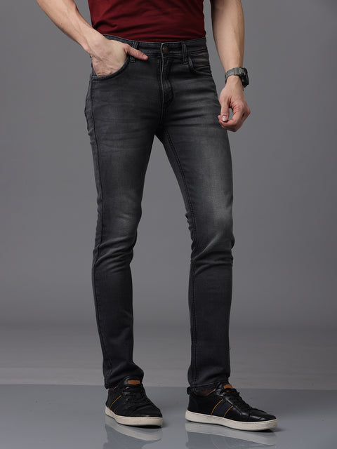 Men's Black Faded Slim Fit Stretchable Jeans