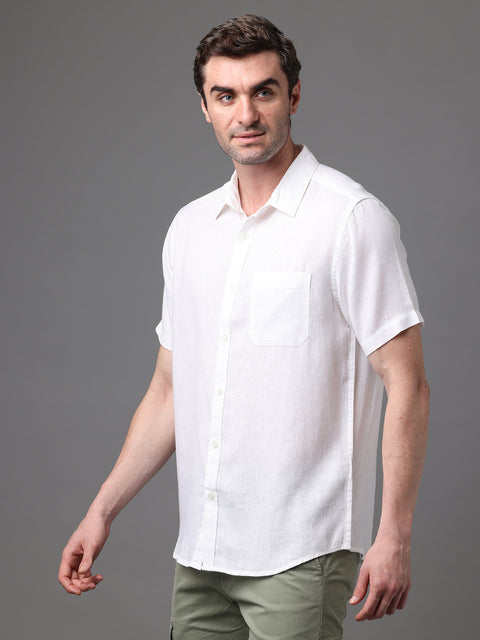 Men's White Linen Rayon Slim Fit Casual Shirt