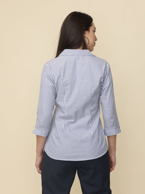 Women's Navy Blue Striped Slim Fit Shirt