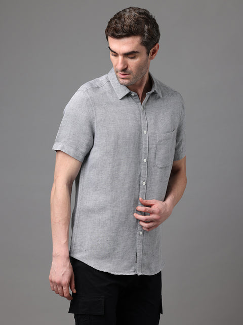 Men's Grey Linen Slim Fit Casual Shirt