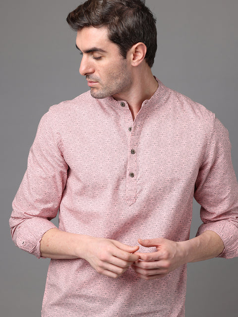 Men's Pink Cotton Linen Slim Fit Kurta Shirt