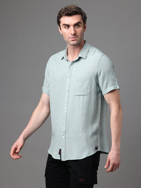 Men's Green Linen Rayon Slim Fit Casual Shirt