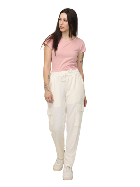 Women's Off White Cotton Linen Cargo Pants with Pockets