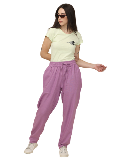 Women's Purple Cotton Linen Cargo Pants with Pockets