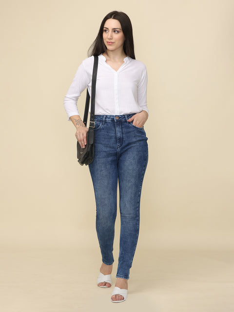 Women's Blue Skinny Fit High Rise Light Faded Jeans