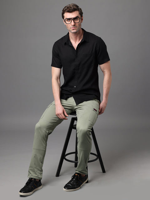 Men's Black Linen Rayon Slim Fit Casual Shirt