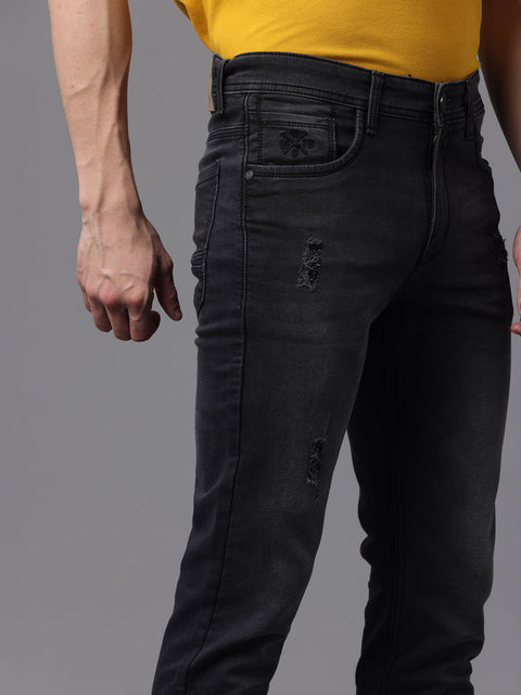 Men's Black Mild Faded Slim Fit Stretchable Denim Jeans