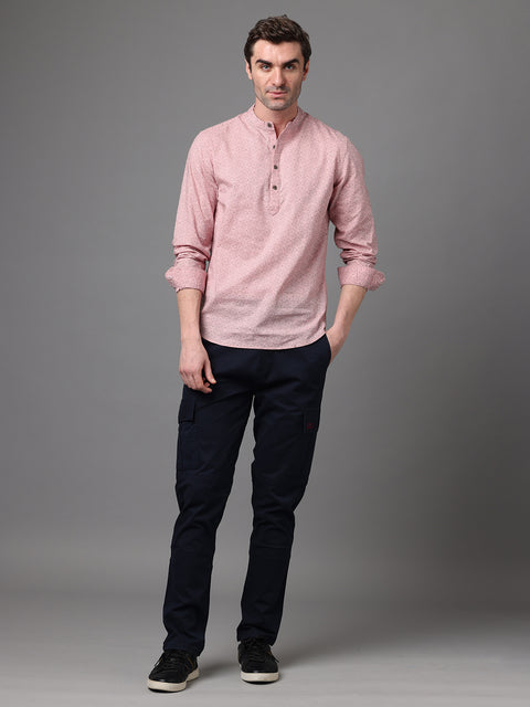 Men's Pink Cotton Linen Slim Fit Kurta Shirt