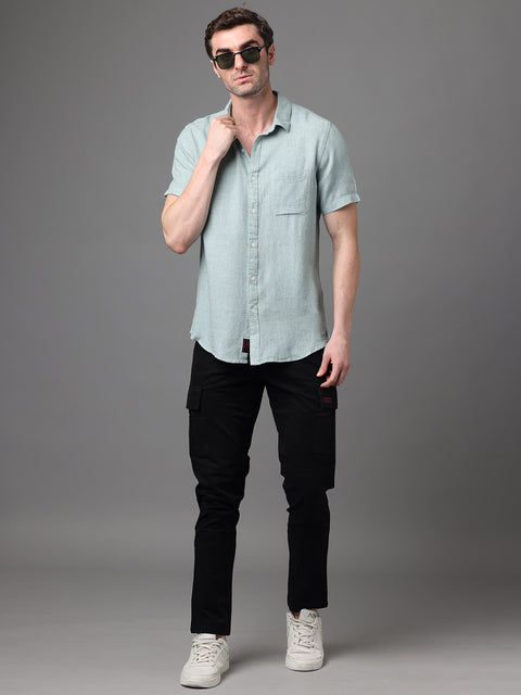 Men's Green Linen Rayon Slim Fit Casual Shirt