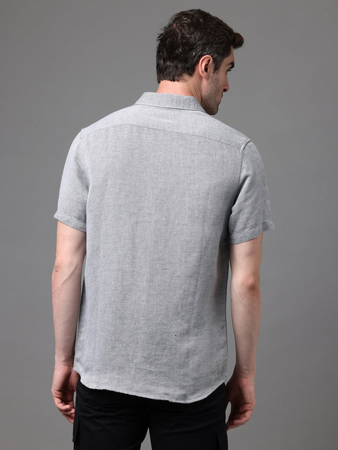 Men's Grey Linen Slim Fit Casual Shirt