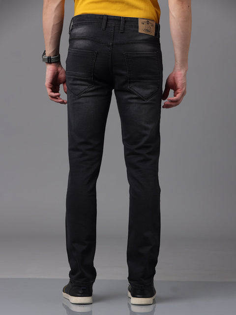 Men's Black Mild Faded Slim Fit Stretchable Denim Jeans