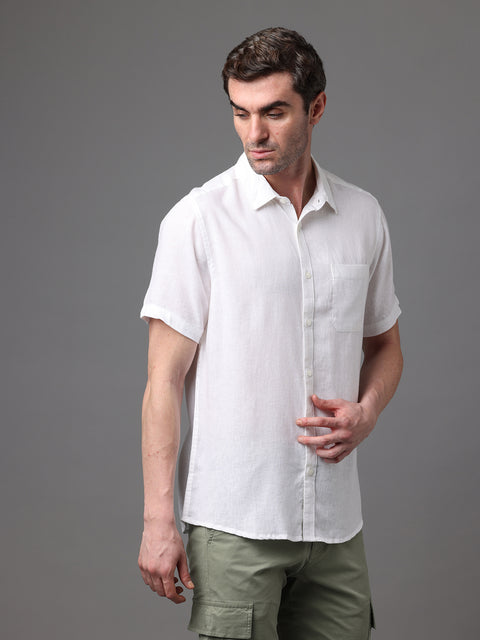 Men's White Linen Rayon Slim Fit Casual Shirt