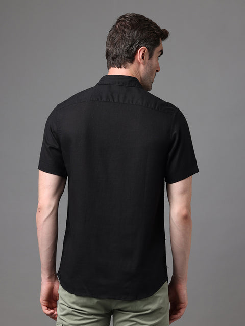 Men's Black Linen Rayon Slim Fit Casual Shirt