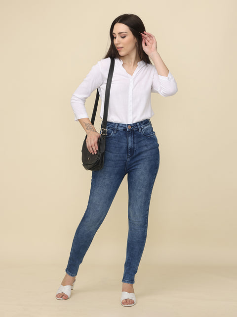 Women's Blue Skinny Fit High Rise Light Faded Jeans