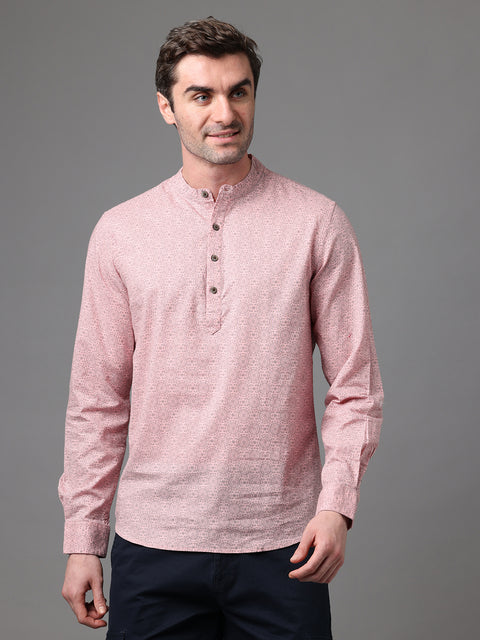 Men's Pink Cotton Linen Slim Fit Kurta Shirt