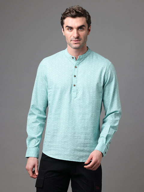 Men's Blue Cotton Linen Slim Fit Kurta Shirt