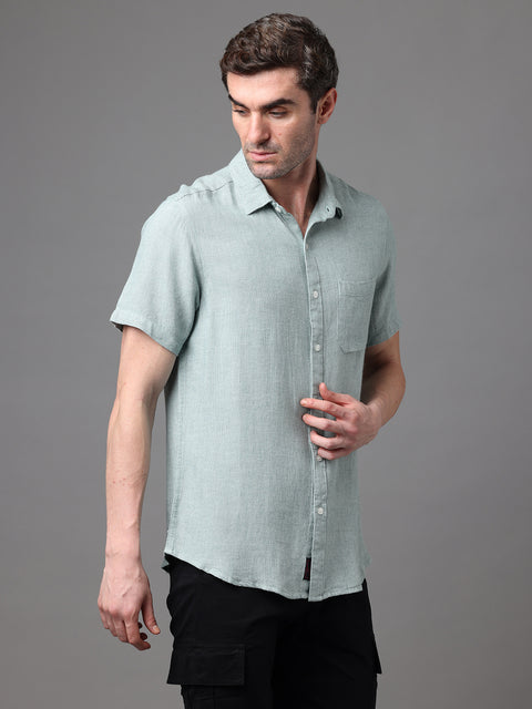 Men's Green Linen Rayon Slim Fit Casual Shirt