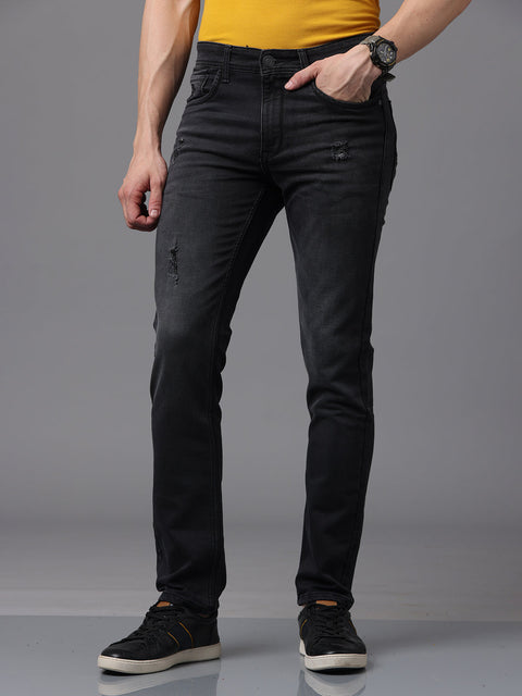 Men's Black Mild Faded Slim Fit Stretchable Denim Jeans