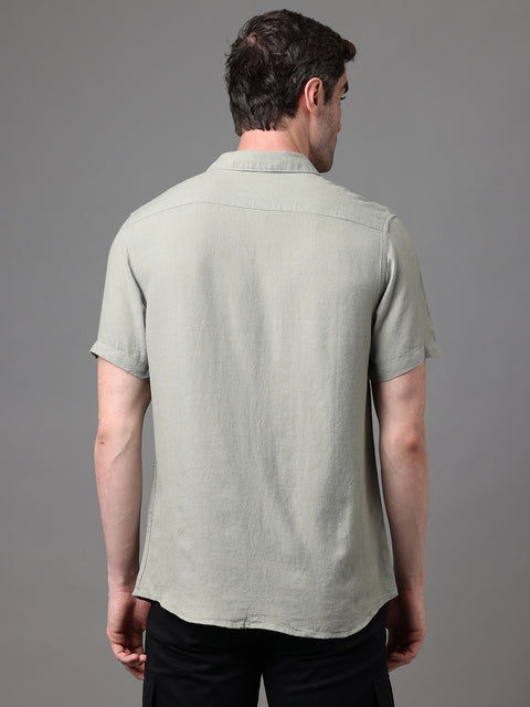 Men's Olive Linen Rayon Slim Fit Casual Shirt