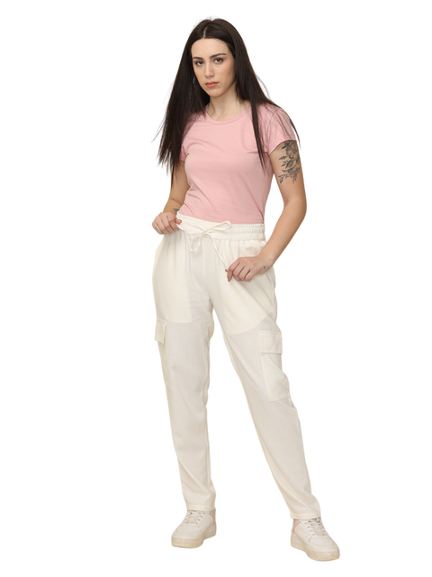 Women's Off White Cotton Linen Cargo Pants with Pockets