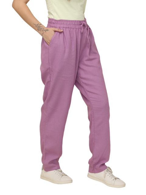 Women's Purple Cotton Linen Cargo Pants with Pockets