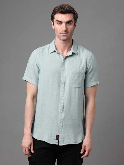 Men's Green Linen Rayon Slim Fit Casual Shirt