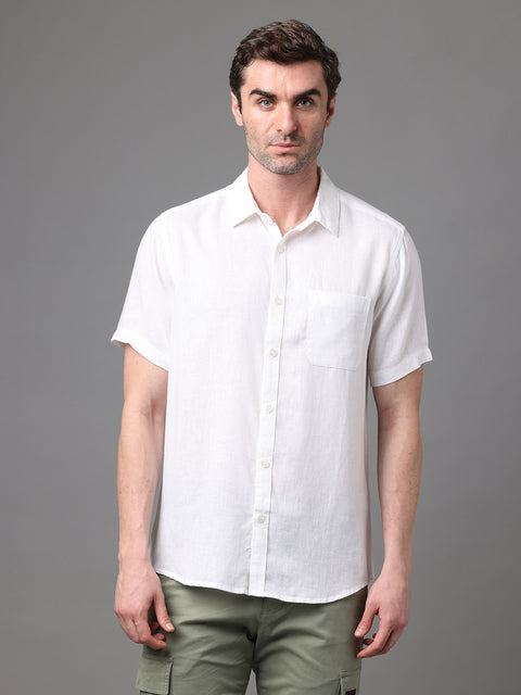 Men's White Linen Rayon Slim Fit Casual Shirt