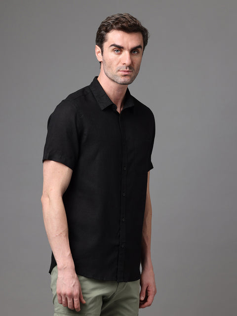 Men's Black Linen Rayon Slim Fit Casual Shirt