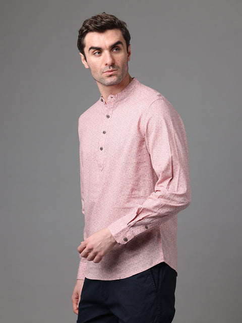 Men's Pink Cotton Linen Slim Fit Kurta Shirt