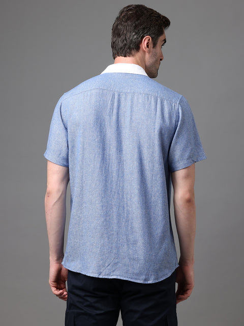 Men's Blue Linen Rayon Slim Fit Casual Shirt