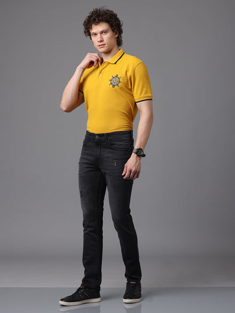 Men's Black Mild Faded Slim Fit Stretchable Denim Jeans