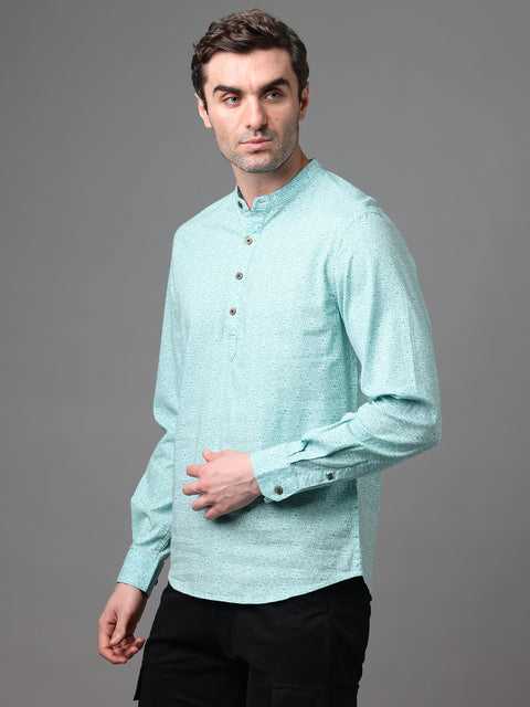 Men's Blue Cotton Linen Slim Fit Kurta Shirt