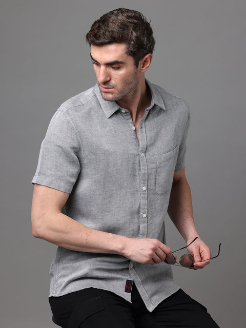 Men's Grey Linen Slim Fit Casual Shirt