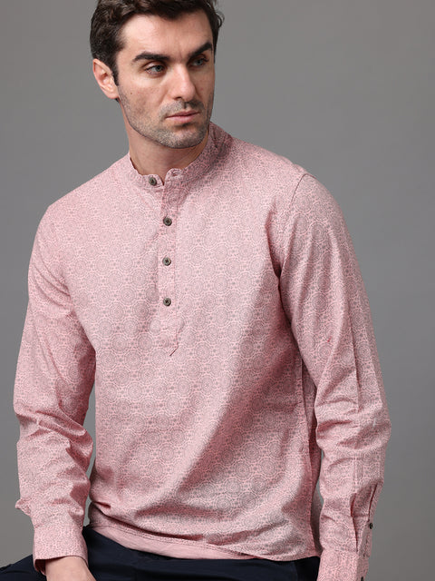 Men's Pink Cotton Linen Slim Fit Kurta Shirt