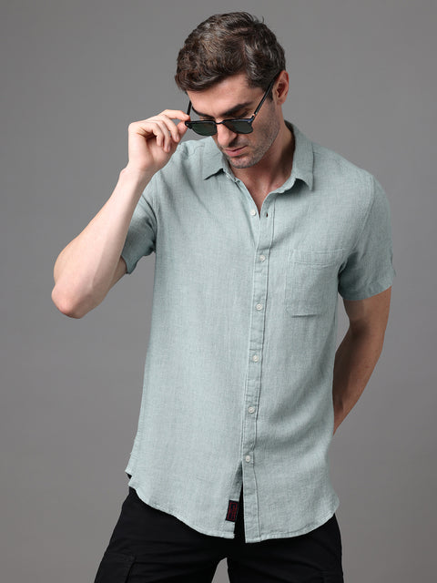 Men's Green Linen Rayon Slim Fit Casual Shirt