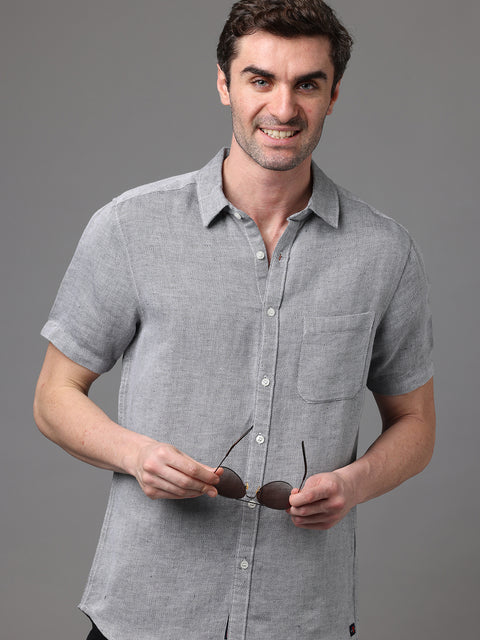 Men's Grey Linen Slim Fit Casual Shirt