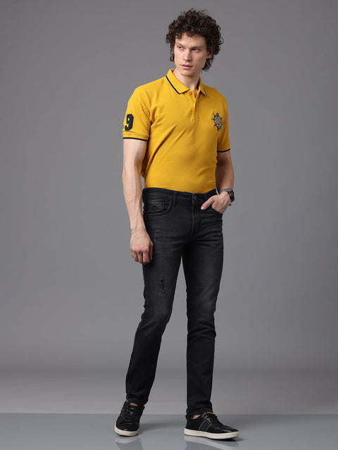 Men's Black Mild Faded Slim Fit Stretchable Denim Jeans