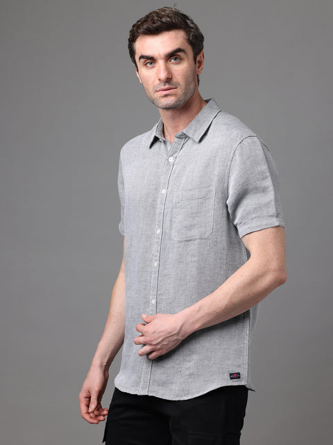 Men's Grey Linen Slim Fit Casual Shirt