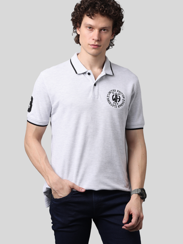 Men's Grey Melange Classic Half Sleeves Polo T-Shirt