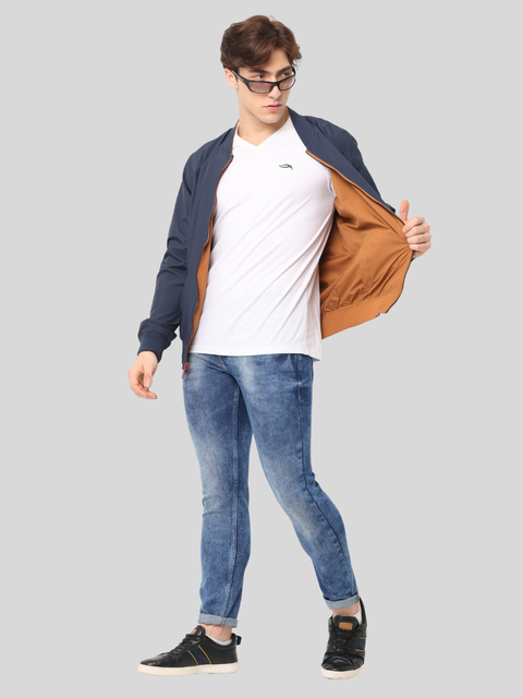Men's Slim fit Reversible Mustard & Navy Blue Full Sleeve Jacket