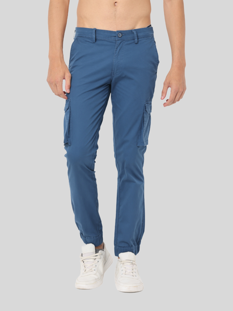 Men's Teal Slim Fit Cargo Trouser