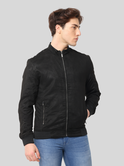 Men's Slim Fit Solid Black Full Sleeve Jacket