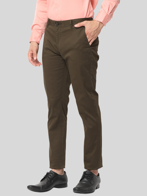 Men's Slim Fit, Brown Cotton Chino Pants