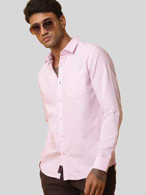 Men's Pink Slim Fit Solid Full Sleeve Casual Shirt