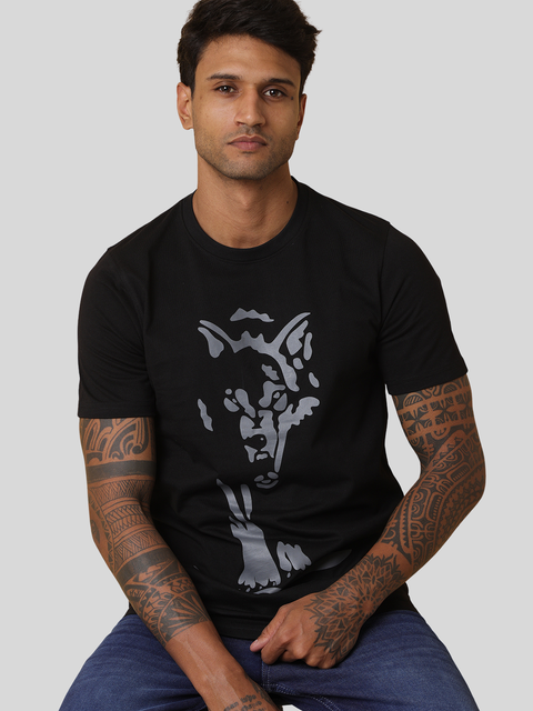 Men's Black Printed Round Neck T-Shirt