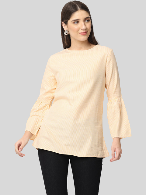 Women's Bell Sleeve Kurta, Peach, Tops