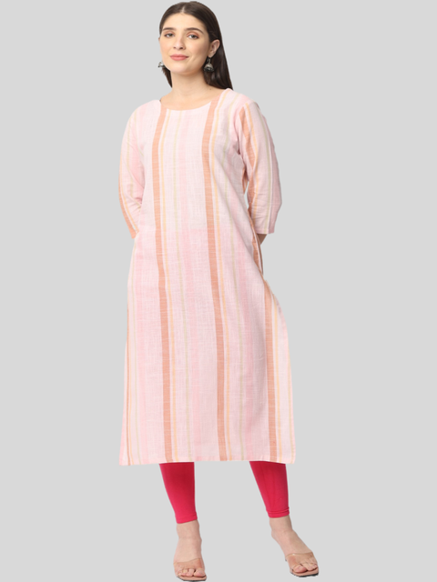 Women's Pink Striped Cotton Kurta Top