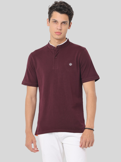 Men's Maroon Short Sleeve Henley T-Shirt